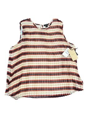 Halogen Pleated Stripe Tank Top Large Lined Brown Cream NWT
